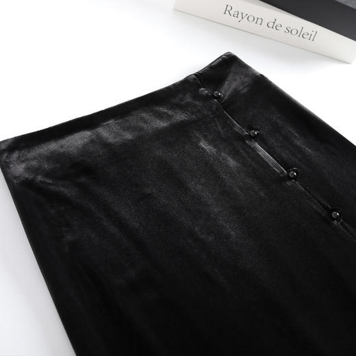 QYM M212-Y金丝绒开衩包臀裙半身裙时尚中长款优雅一步裙 商品图3