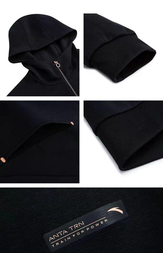 XY/安踏公主线外套女款秋季跑步训练连帽运动上衣针织开衫162437706N--3基础黑色 商品图4