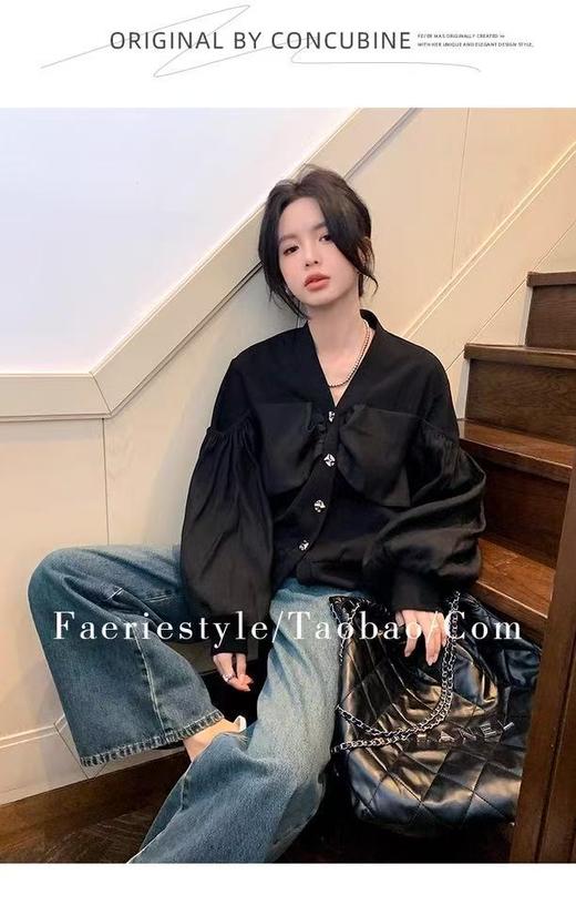 【设计师定制款】2928小香风外套女白色短款针织拼接泡泡袖V领高级感气质别致上衣-喜出 商品图3