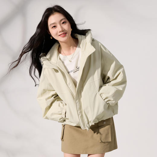 三彩2025冬季新款连帽棉服宽松棉衣休闲简约保暖夹棉外套短款S 商品图1