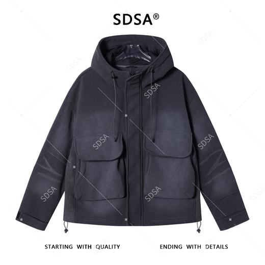 SDSA男士秋冬新款痞帅男装韩版磨白拼接松紧连帽夹克百搭时尚外套 商品图1