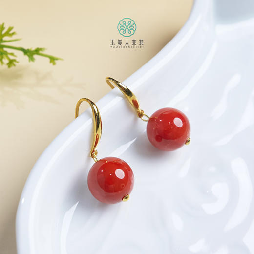 S925南红耳坠-圆珠耳钩 商品图0