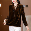 KQLA83N3303法式暗黑风丝绒系带衬衫女2025秋季新款长袖镂空花朵装饰显瘦上衣 商品缩略图0