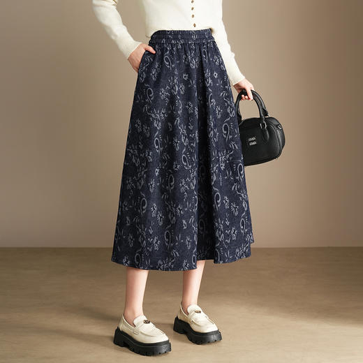 QYM  A129-Y松紧高腰印花半身裙A字裙时尚花苞裙 商品图2