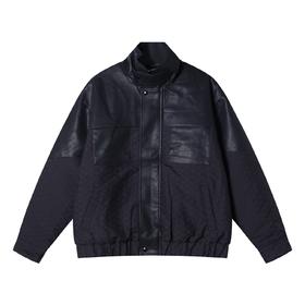 SDSA男士秋冬新款痞帅男装美式撞色拼皮立领夹克棉服百搭时尚外套