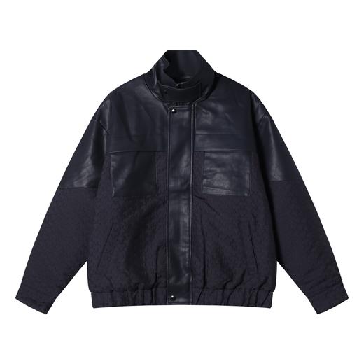 SDSA男士秋冬新款痞帅男装美式撞色拼皮立领夹克棉服百搭时尚外套 商品图0