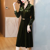 A3170丝绒连衣裙女2024秋季新款长袖小个子收腰显身材港味复古洋气长裙 商品缩略图1