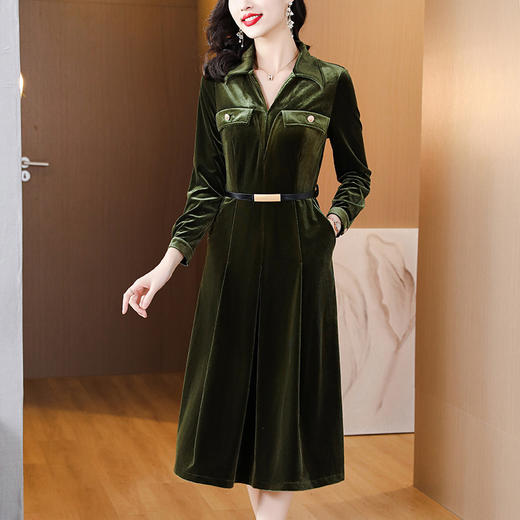 A3170丝绒连衣裙女2024秋季新款长袖小个子收腰显身材港味复古洋气长裙 商品图2