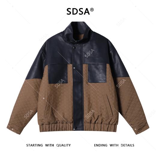 2293SDSA男士秋冬新款痞帅男装美式撞色拼皮立领夹克棉服百搭时尚外套 商品图1