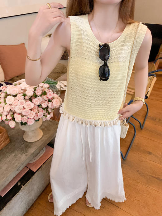 <曾小咸推荐>现货秒杀！微信超特价！黄色镂空流苏背心 日常119.99 立减70 秒杀49.99！ 商品图4