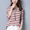 丁摩 长袖T恤女宽松大码新款春秋体恤打底衫春季条纹上衣5ZF-7059 商品缩略图3