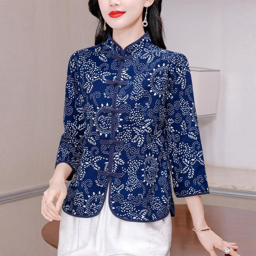 XMZ1067贵夫人新中式改良盘扣上衣女春秋新款妈妈国风立领唐装薄外套大码 商品图1