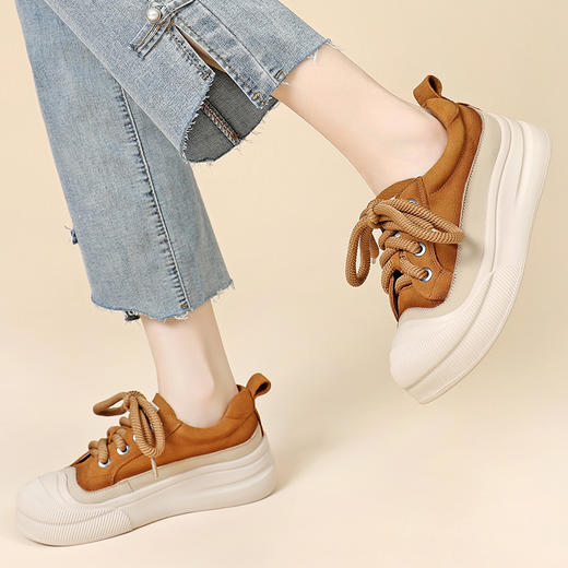 丁摩 头层牛皮单鞋软底舒适低帮板鞋系带厚底复古休闲女鞋5ZF-573 商品图2