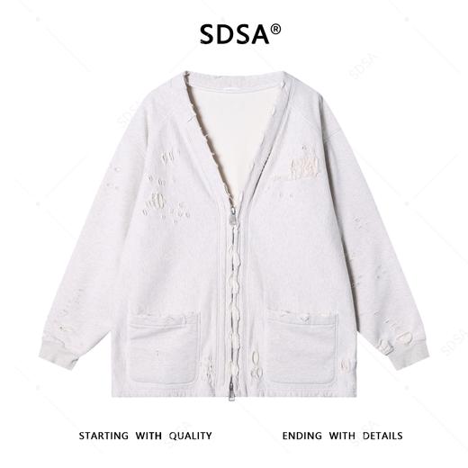 SDSA男士秋冬新款痞帅男装简约时尚磨破拉链V领卫衣外套百搭宽松 商品图1