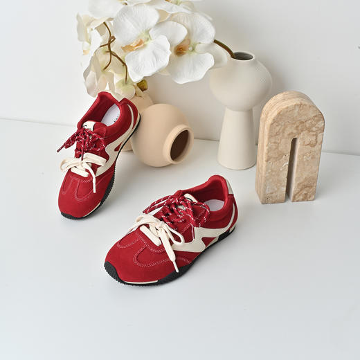 经典鲨2025秋专柜新款牛皮革潮流拼色系带平底舒适德训鞋女KW396-537011 商品图7