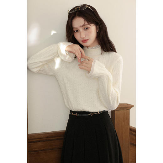 鹿向南「巴黎艺舍」法式米杏色长袖针织衫秋冬季温柔风打底上衣女 商品图1