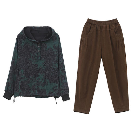 丁摩 减龄套装女春秋宽松花色上衣休闲裤搭配一整套两件套5ZF-329 商品图4