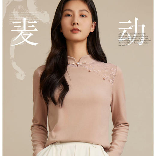丁摩 新中式盘扣纯色打底衫女士内搭秋冬季洋气百搭上衣5ZF-S709 商品图1