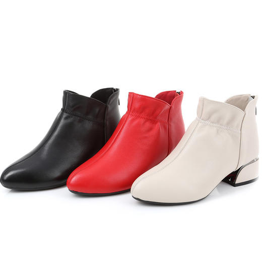 丁摩 粗跟小短靴靴新款女鞋中跟单靴真皮鞋马丁靴5ZF-2870 商品图4