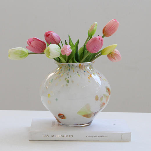 中古玻璃混彩小口圆形花瓶酒店样板房干花鲜花复古轻奢软装餐桌摆 商品图8