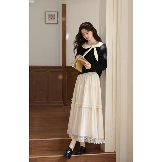 鹿向南「风传花信」黑色宽松长袖正肩t恤女秋小众设计感好看上衣 商品图3