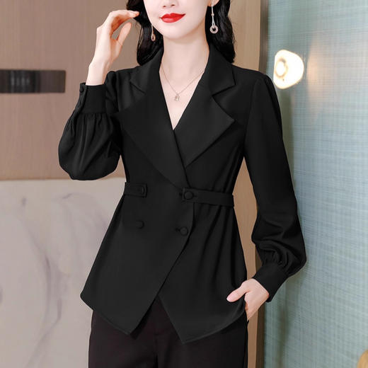 XMZ1054西装领收腰衬衫女士秋装2025新款别致洋气长袖小衫不规则气质上衣 商品图1