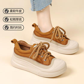 丁摩 头层牛皮单鞋软底舒适低帮板鞋系带厚底复古休闲女鞋5ZF-573