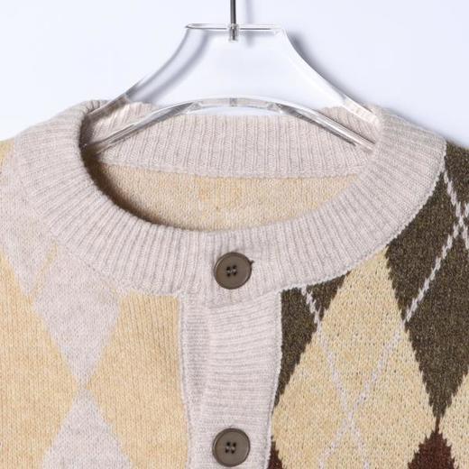 91302SDSA秋冬新款痞帅男装韩版撞色菱形格纽扣圆领毛衣百搭开衫针织衫 商品图1