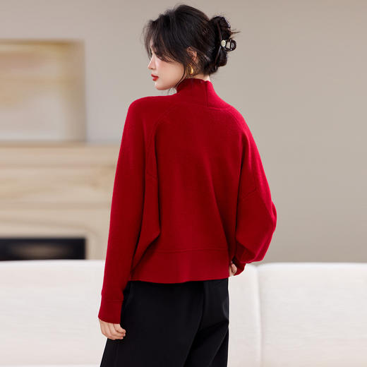 2025秋冬新款女羊毛衫国风针织外套风领遮肉外穿外套通勤上衣 商品图3