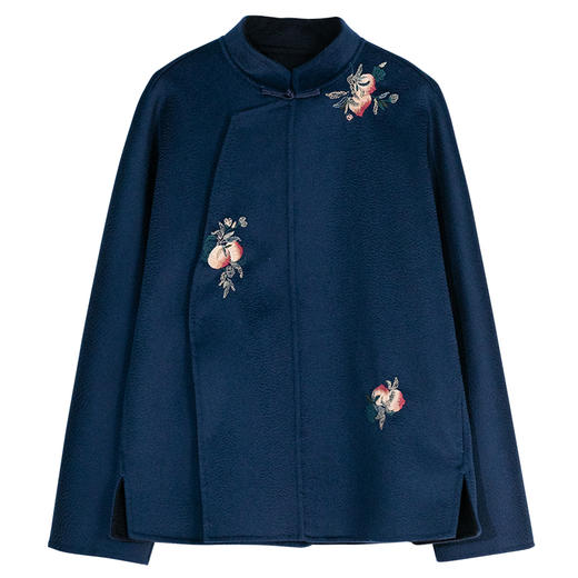 牧衣游原创 进口澳毛毛呢外套手工刺绣双面呢复古新中式开衫 无暇 商品图4