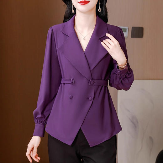 XMZ1054西装领收腰衬衫女士秋装2025新款别致洋气长袖小衫不规则气质上衣 商品图2