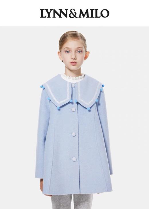 【春上新】8楼琳麦罗 LYNN&MILO 蓝色双面呢八字绣翻领A摆大衣 商品图0