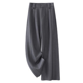 丁摩 灰色毛呢西装裤女秋冬款新款高腰垂感阔腿裤宽松显瘦直筒裤子5ZF-51299