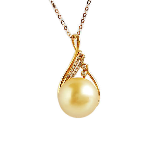 【天然正品】AU750黄金镶钻镶天然近完美约12.6MM金色南洋海水珍珠吊坠项链链长：45CM（长度可调节）女士150925TJ29现售价：3280 商品图0