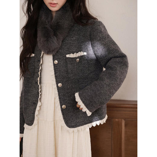 鹿向南「优雅公式」灰色短款外套女款秋冬宽松小众设计感法式上衣 商品图1