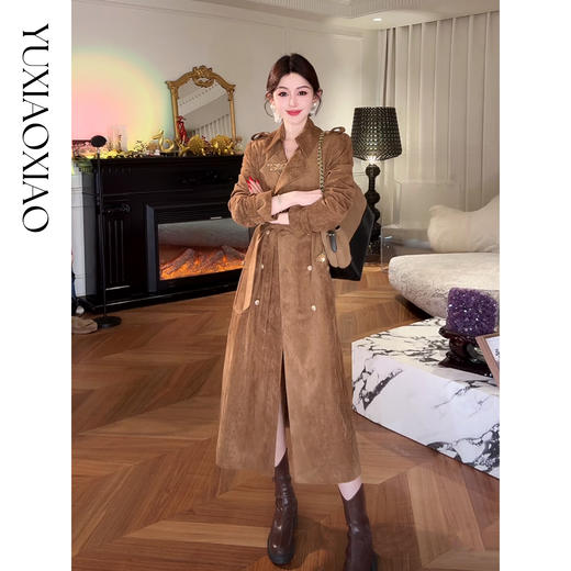 余潇潇【英伦御姐】轻奢经典时尚鹿皮绒优雅高级感翻领长款风衣秋季 商品图3