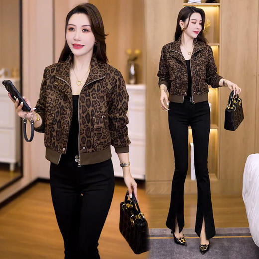ASYG-2578豹纹短外套女2025春秋新款时髦洋气小个子百搭短款气质夹克上衣潮 商品图2
