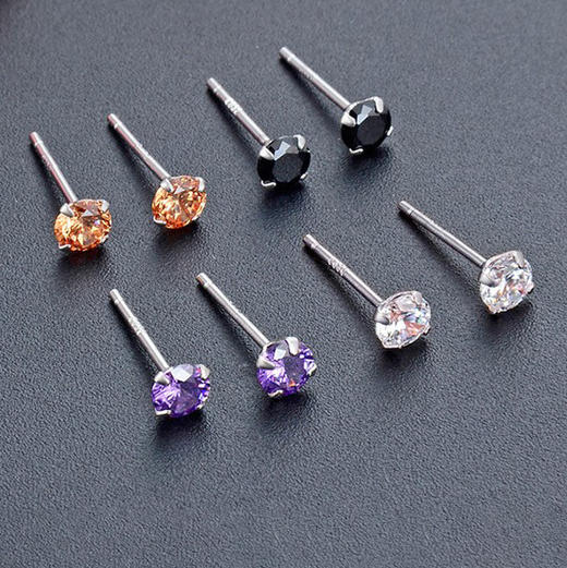 丁摩 S925纯银多色锆石四爪耳钉女生简约免摘养耳洞银耳针耳饰5ZF-1052 商品图0