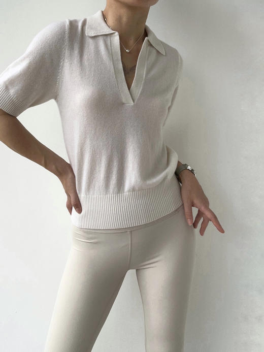 Puree｜#1975 Cashmere summer polo 羊绒polo领短袖上衣 [  白 / 灰 / 蓝  ] 商品图1