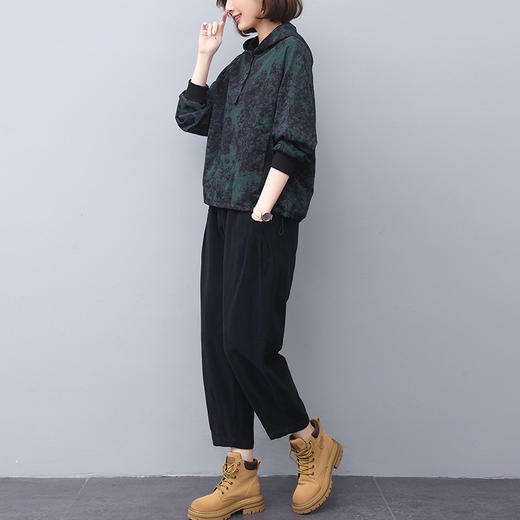 丁摩 减龄套装女春秋宽松花色上衣休闲裤搭配一整套两件套5ZF-329 商品图1