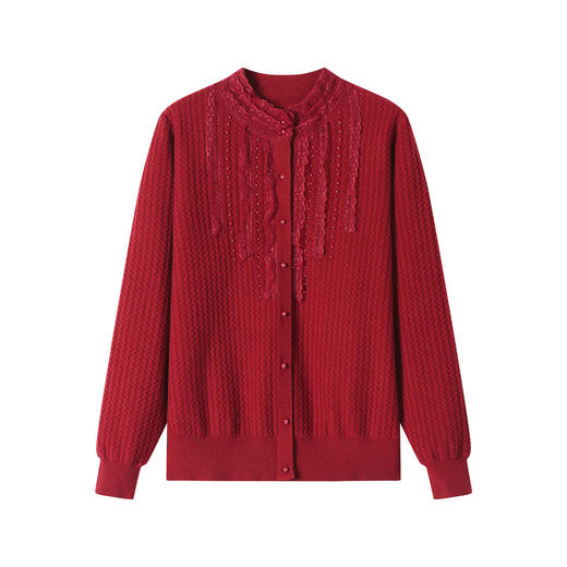 AS-95352025秋冬新款红色木耳边优雅通勤内搭外穿打底上衣立领针织衫女 商品图4