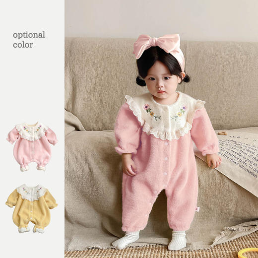 【韩版潮范加绒爬服！尽显宝宝秋冬萌趣可耐】婴儿冬季外出服韩版加绒加厚包屁衣女宝宝秋冬保暖毛衣外出爬爬服。ha 商品图0