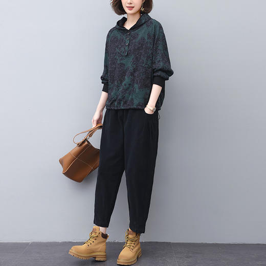 丁摩 减龄套装女春秋宽松花色上衣休闲裤搭配一整套两件套5ZF-329 商品图0