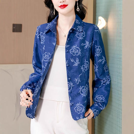 XMZ10702025秋季天丝棉牛仔衬衫上衣女提花设计感收腰显瘦翻领长袖衬衣 商品图3