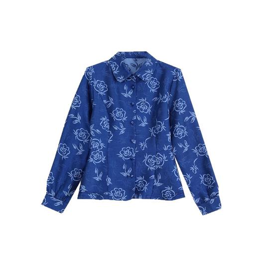 XMZ10702025秋季天丝棉牛仔衬衫上衣女提花设计感收腰显瘦翻领长袖衬衣 商品图4