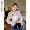 余潇潇【奶酥白茶】时尚立体绣花蕾丝双层花边拼接花边领收腰上衣 商品缩略图0