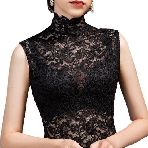 丁摩 新款半高领假领子修身蕾丝衫T恤女气质紧身洋气镂空打底衫5ZF-1948 商品图4