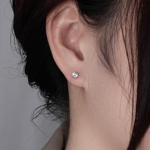 丁摩 S925纯银多色锆石四爪耳钉女生简约免摘养耳洞银耳针耳饰5ZF-1052 商品图2