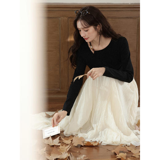 鹿向南「尼斯漫记」设计感黑色长袖T恤秋季新款新中式修身上衣女 商品图4