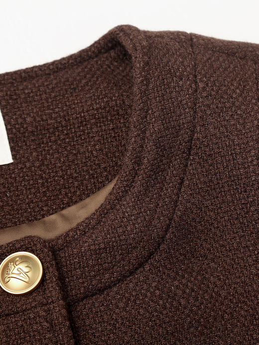 复古棕色小香风短款外套女 圆领金属扣口袋设计 秋季气质百搭上衣 商品图2